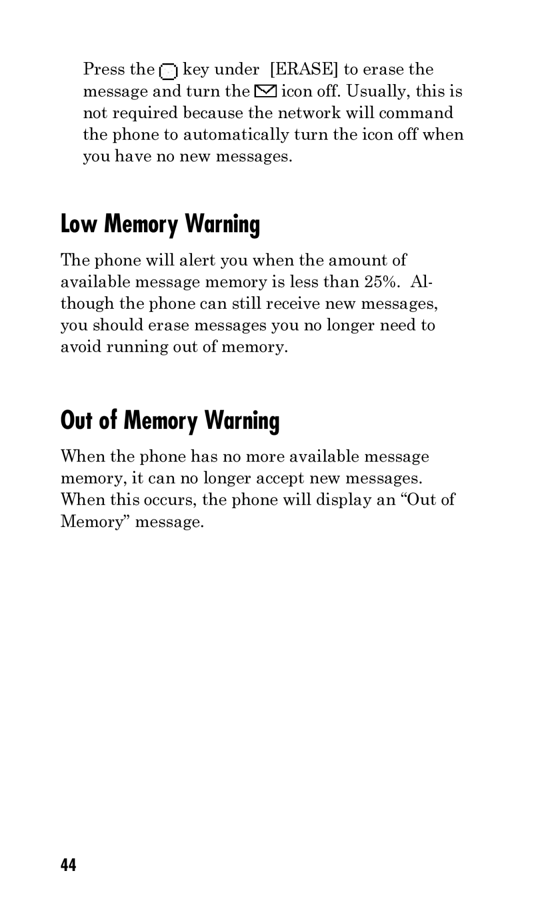 Kyocera Q Phone manual Low Memory Warning, Out of Memory Warning 