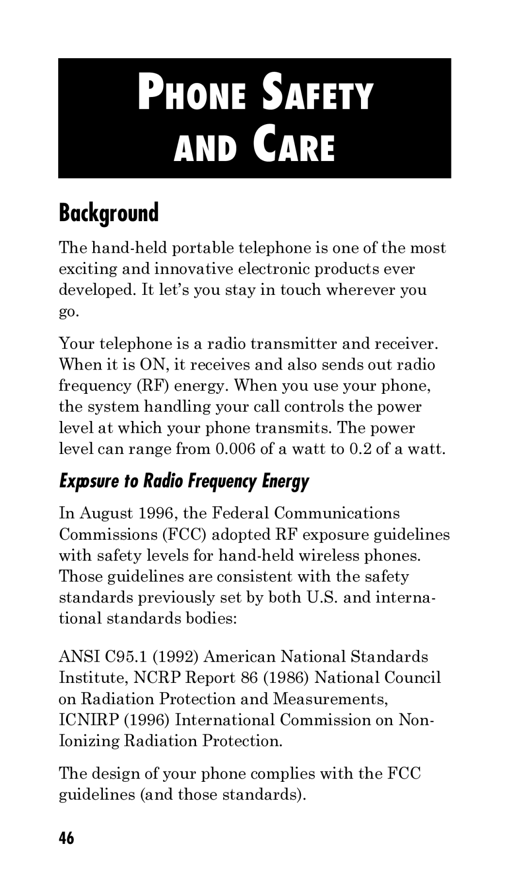 Kyocera Q Phone manual Phone Safety Care, Background, Exposure to Radio Frequency Energy 