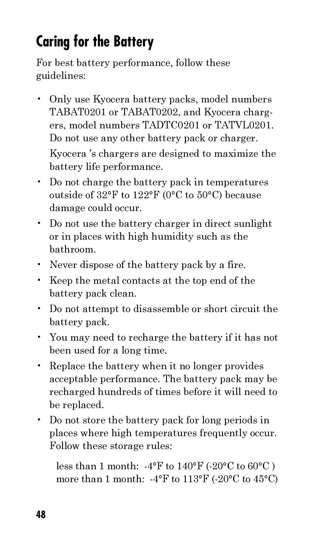 Kyocera Q Phone manual Caring for the Battery 