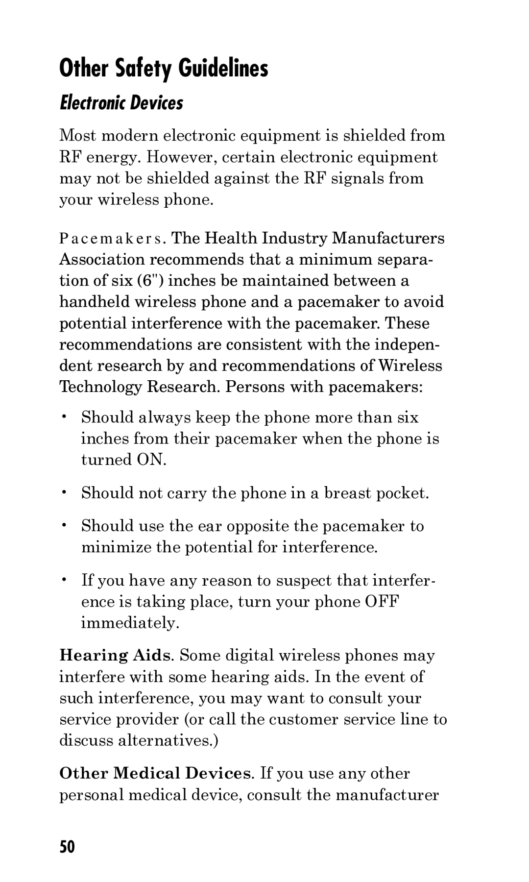 Kyocera Q Phone manual Other Safety Guidelines, Electronic Devices 