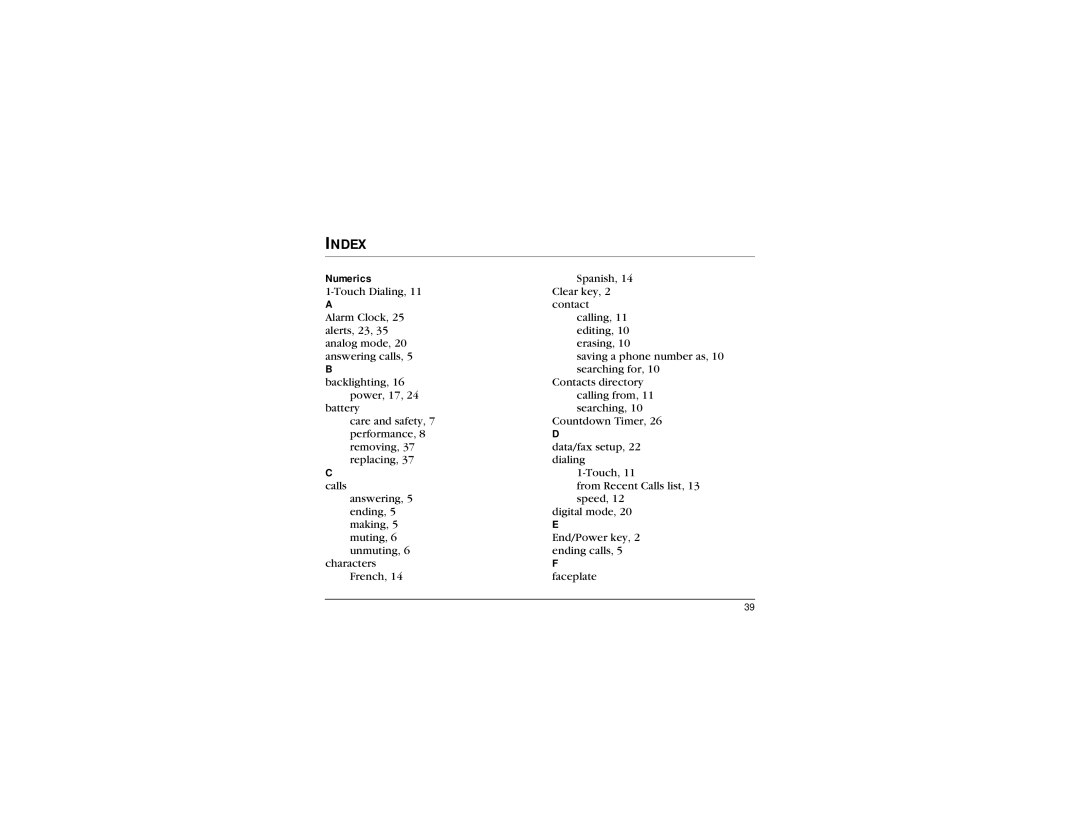 Kyocera QCP 2035 manual Index, Numerics 