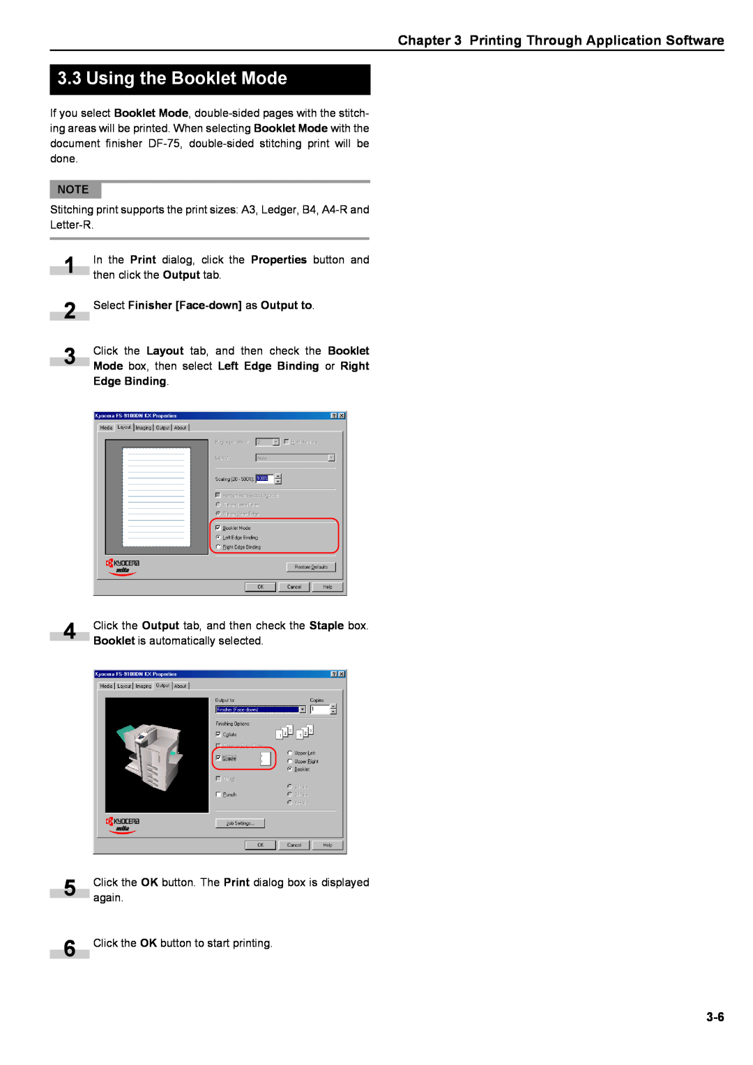 Kyocera S-9100DN manual 1 2 3, Using the Booklet Mode, Printing Through Application Software 