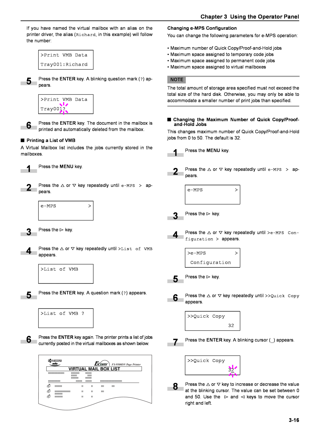 Kyocera S-9100DN manual >Print VMB Data 