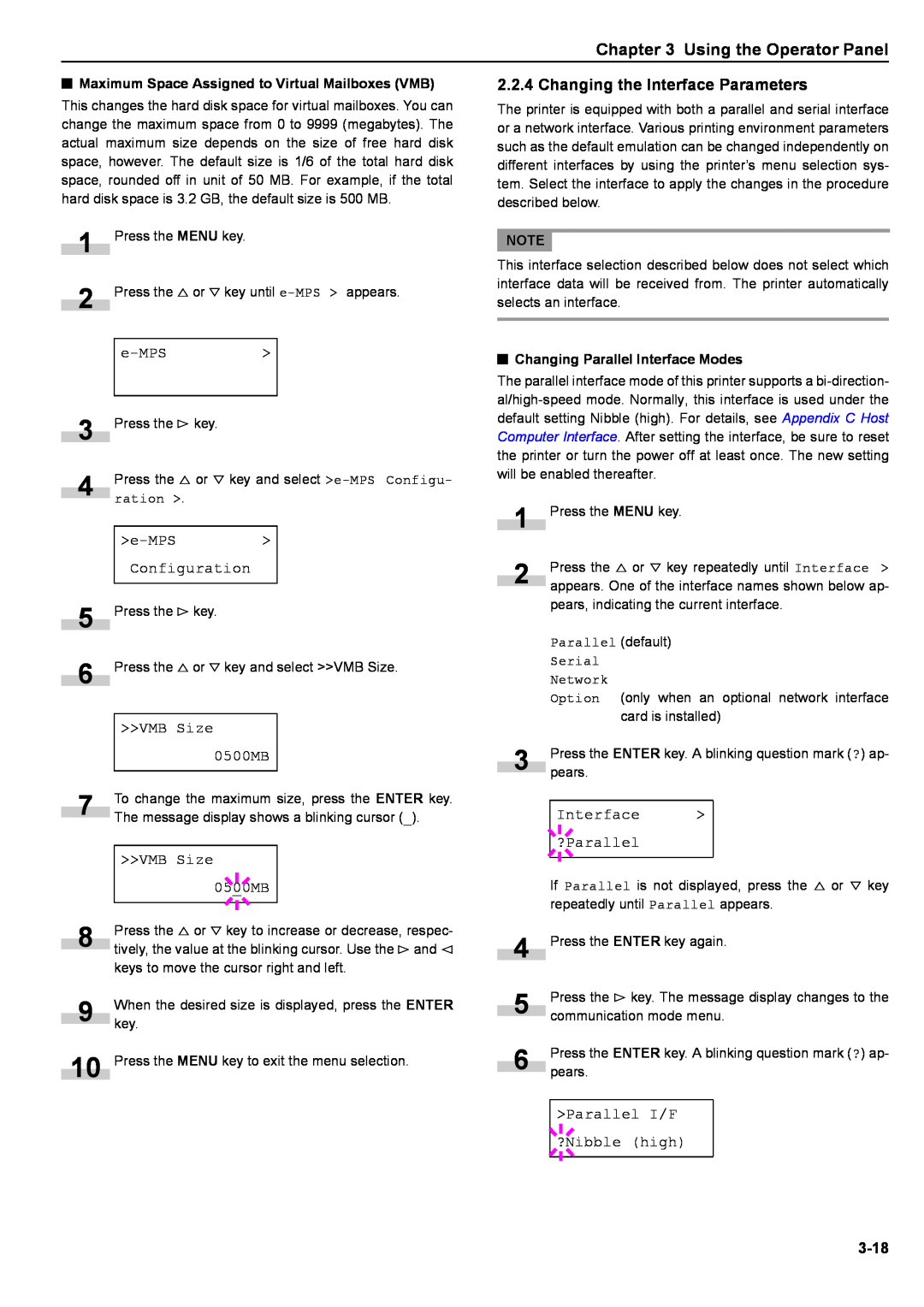 Kyocera S-9100DN manual Changing the Interface Parameters 