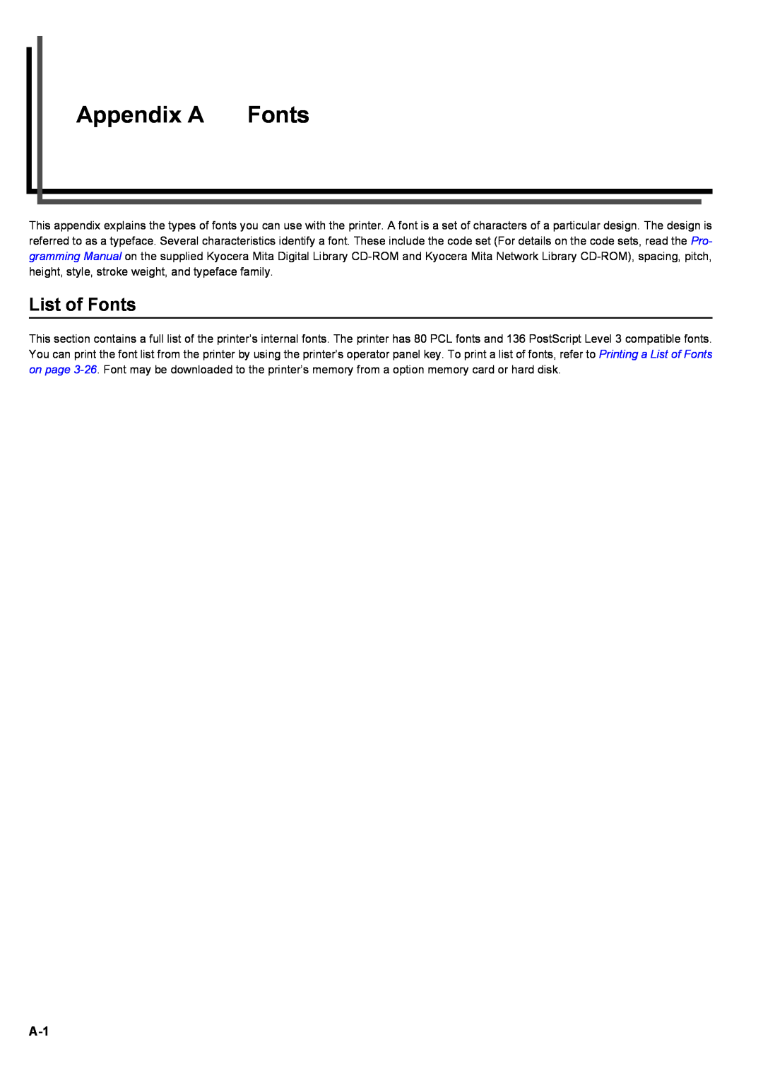Kyocera S-9100DN manual Appendix A, List of Fonts 