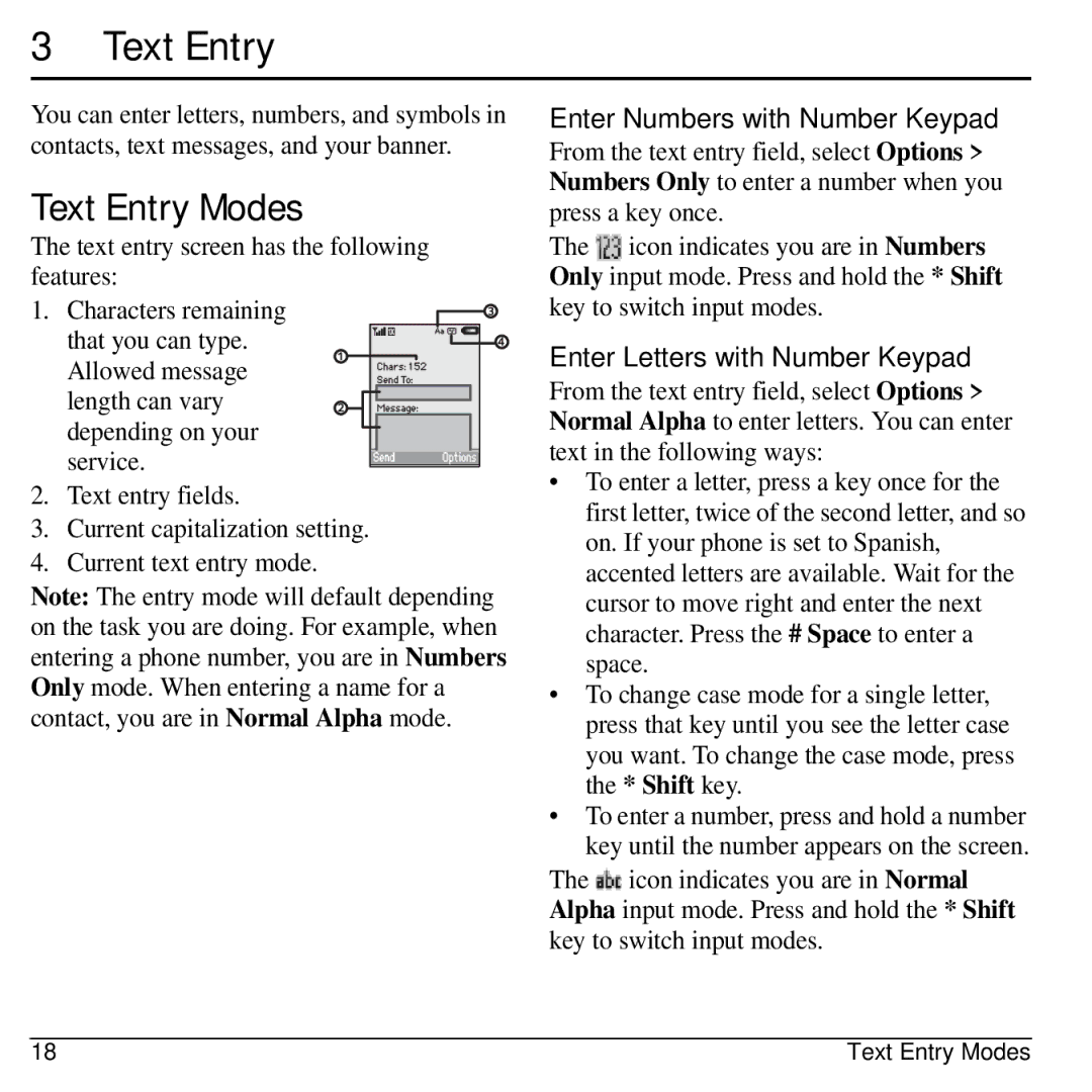 Kyocera S1310 manual Text Entry Modes, Enter Numbers with Number Keypad, Enter Letters with Number Keypad 