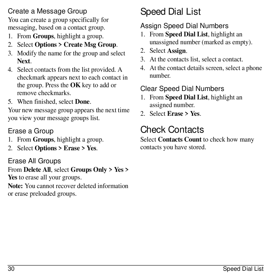 Kyocera S1310 manual Speed Dial List, Check Contacts 