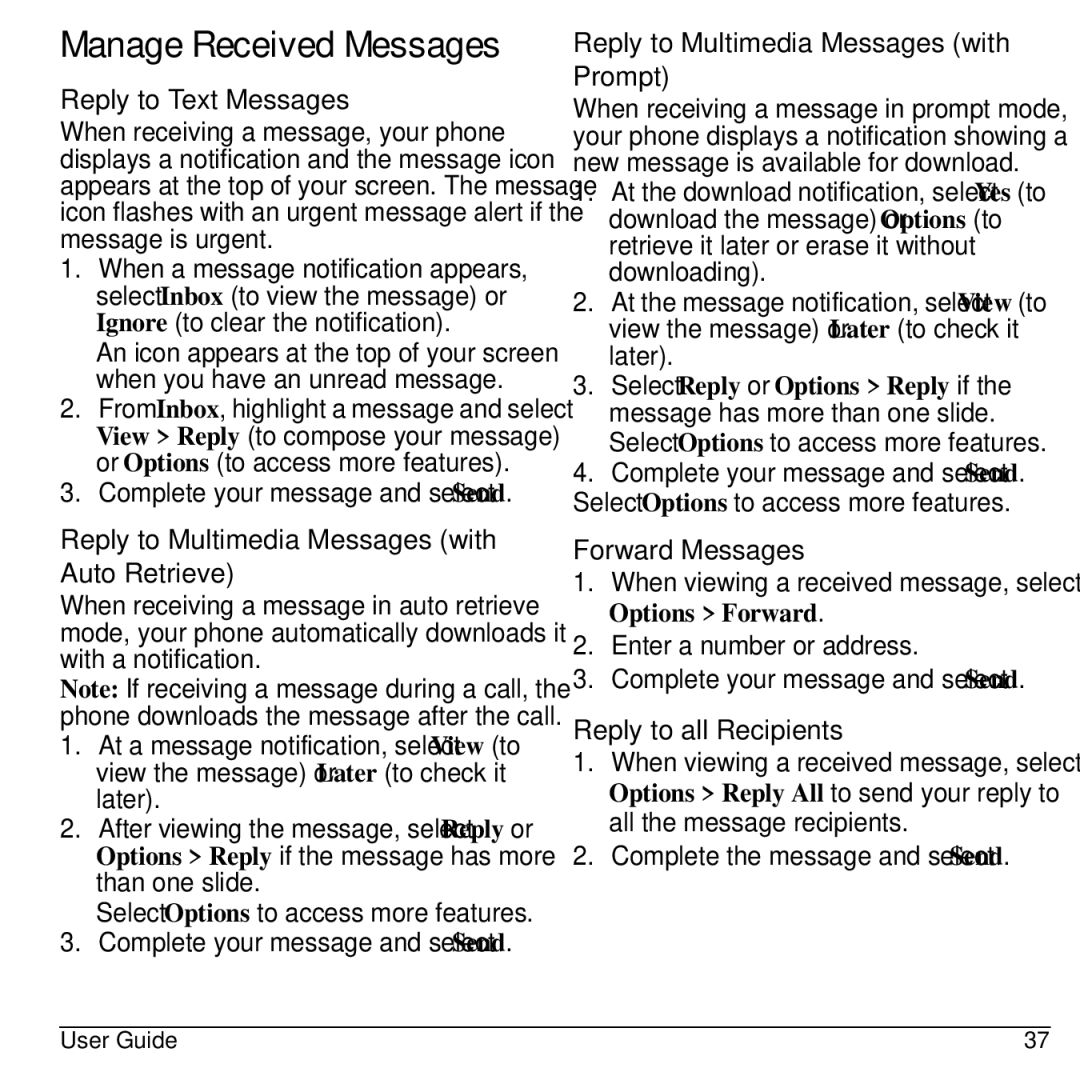 Kyocera S1310 manual Manage Received Messages 