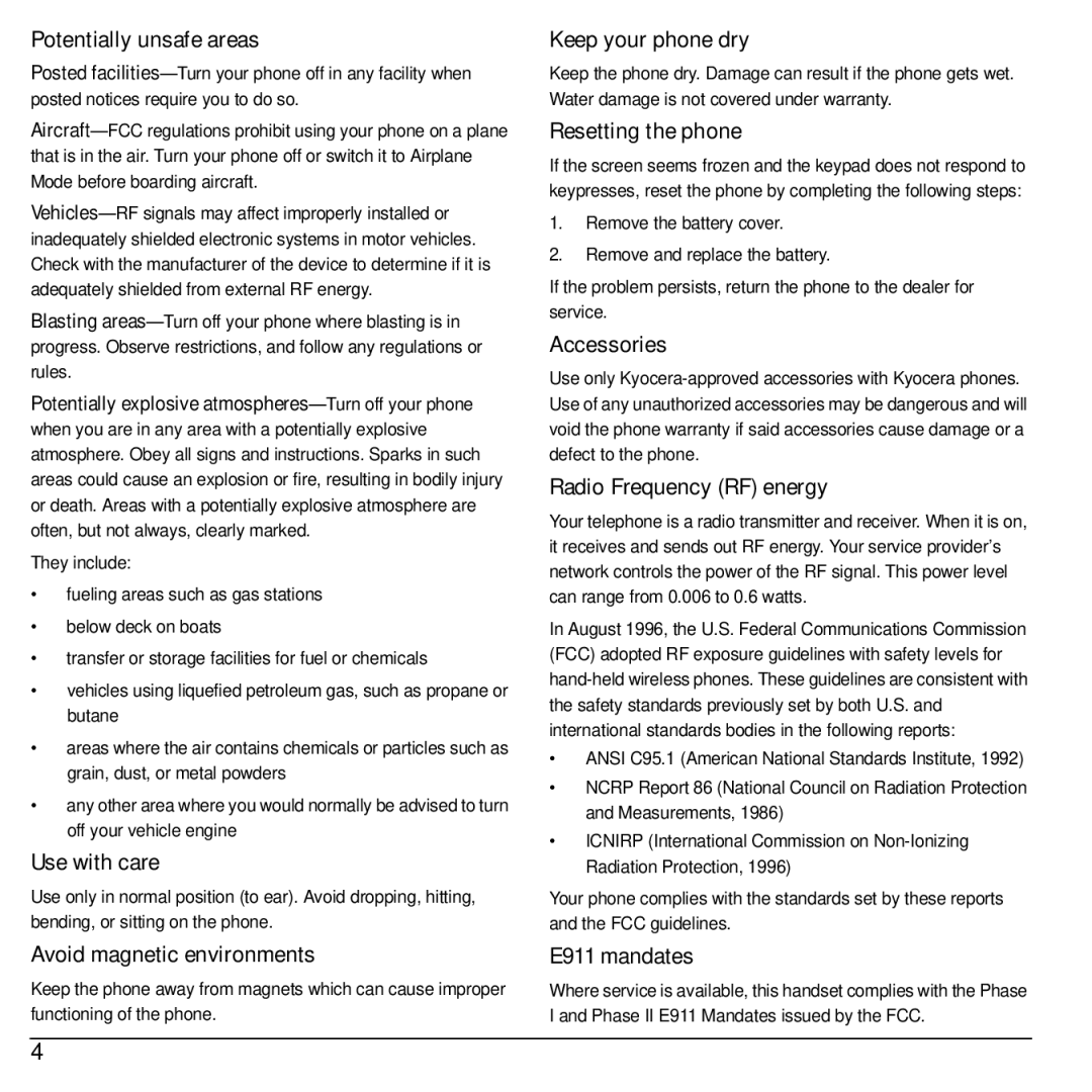 Kyocera S1310 manual Avoid magnetic environments 