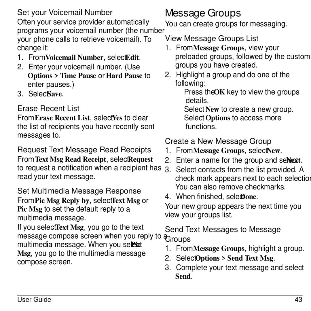 Kyocera S1310 manual Message Groups 