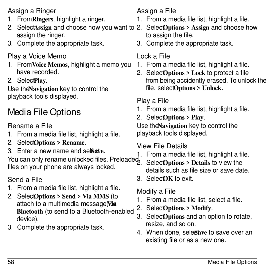 Kyocera S1310 manual Media File Options 