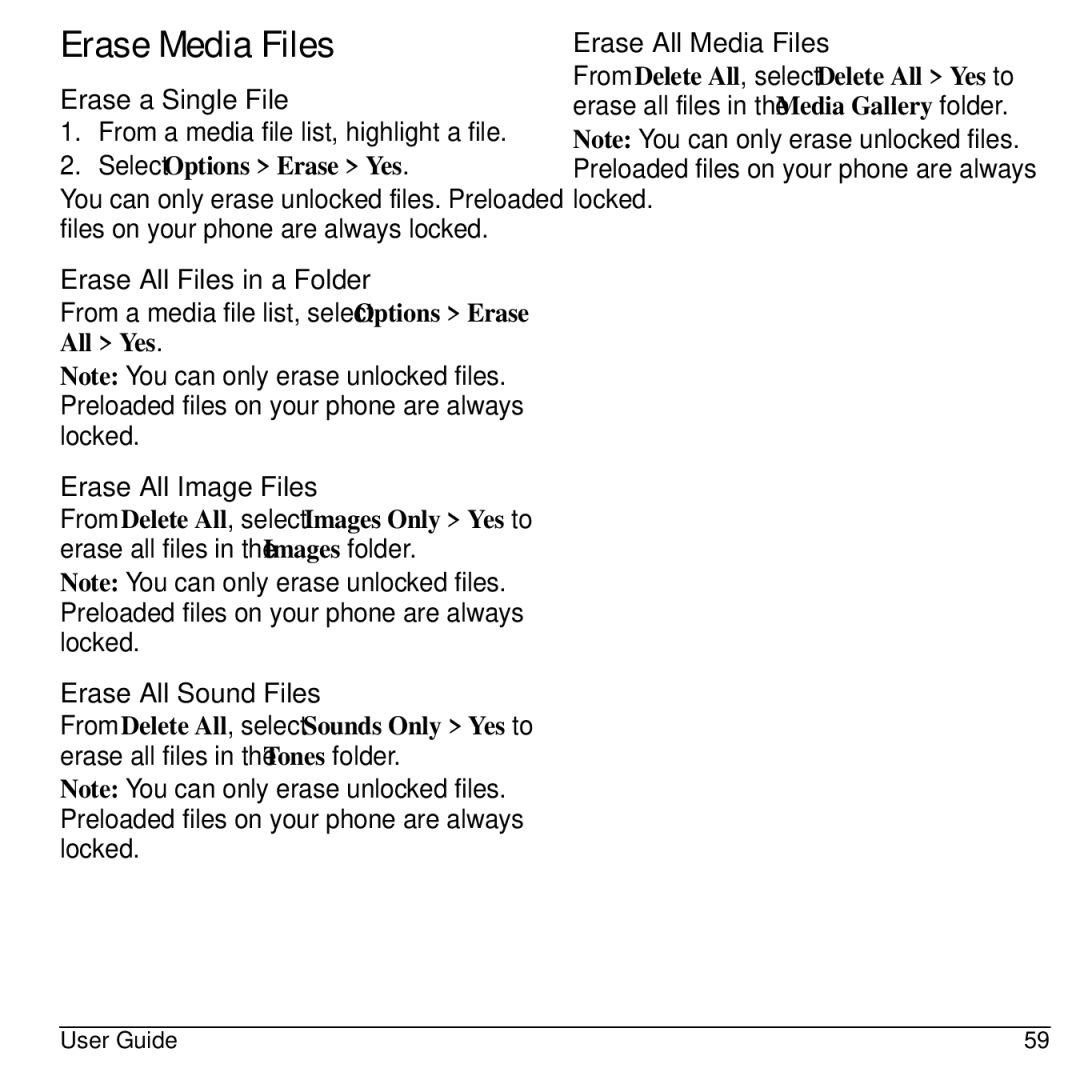 Kyocera S1310 manual Erase Media Files 