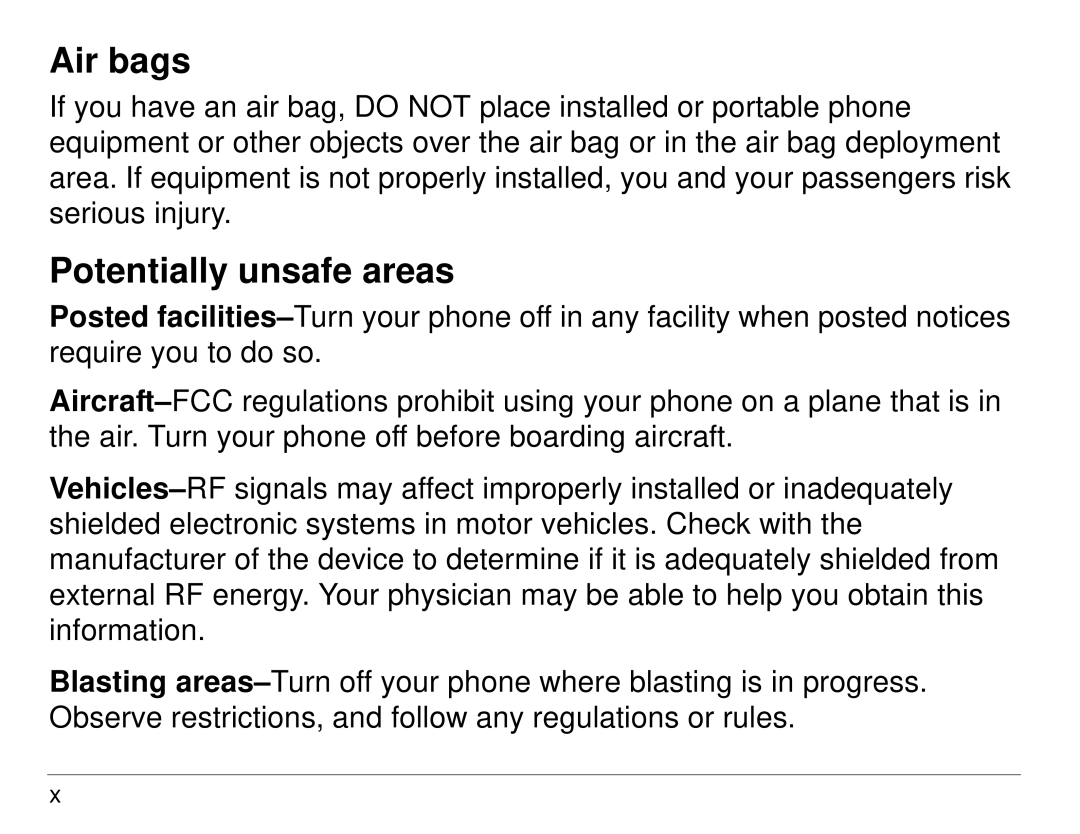 Kyocera S14 manual Air bags, Potentially unsafe areas 