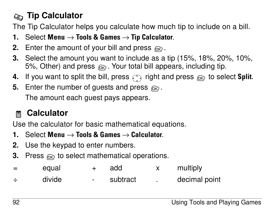 Kyocera S14 manual Tip Calculator 