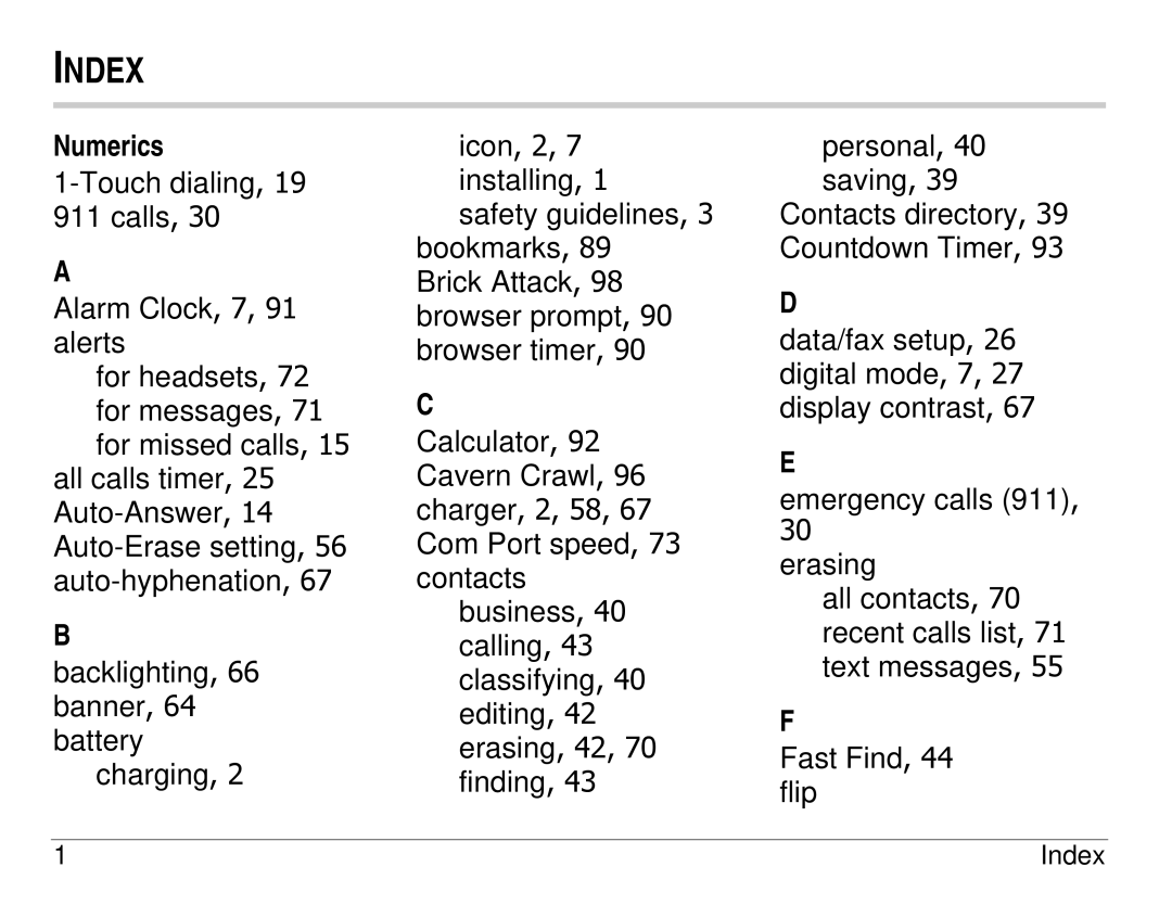 Kyocera S14 manual Index 