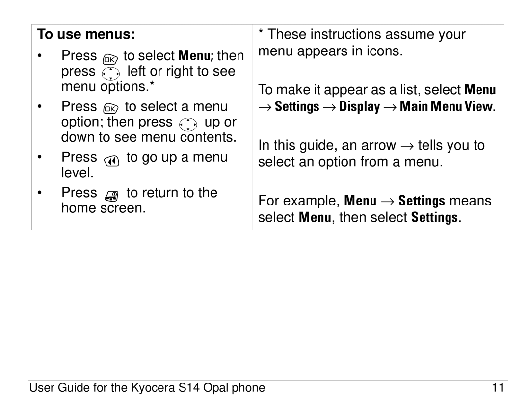 Kyocera S14 manual To use menus 