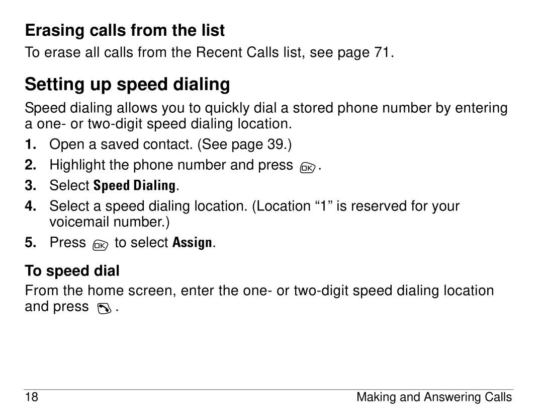 Kyocera S14 manual Setting up speed dialing, Erasing calls from the list, To speed dial 