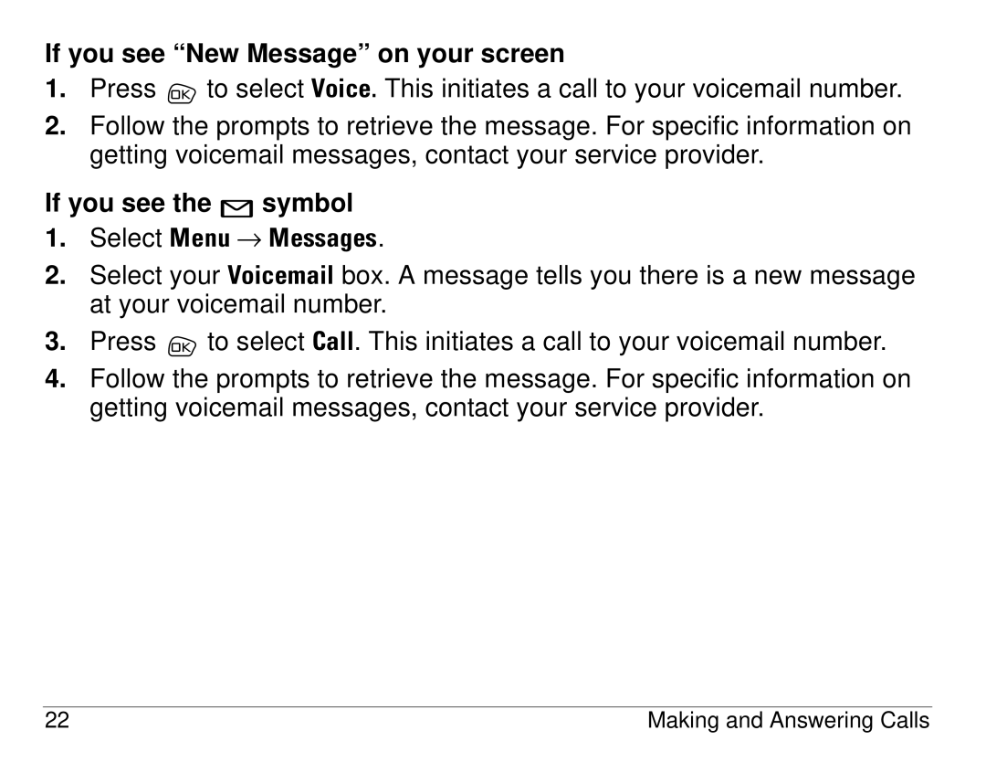Kyocera S14 manual If you see New Message on your screen, If you see the symbol 