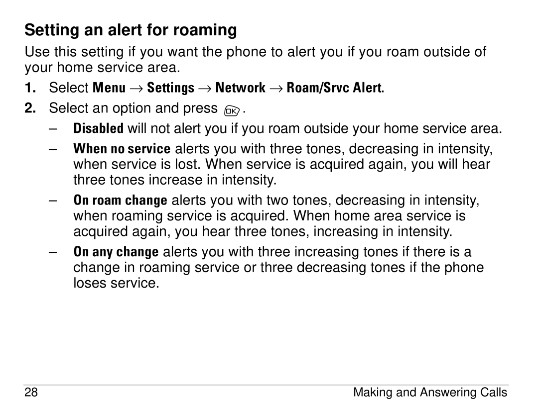 Kyocera S14 manual Setting an alert for roaming 