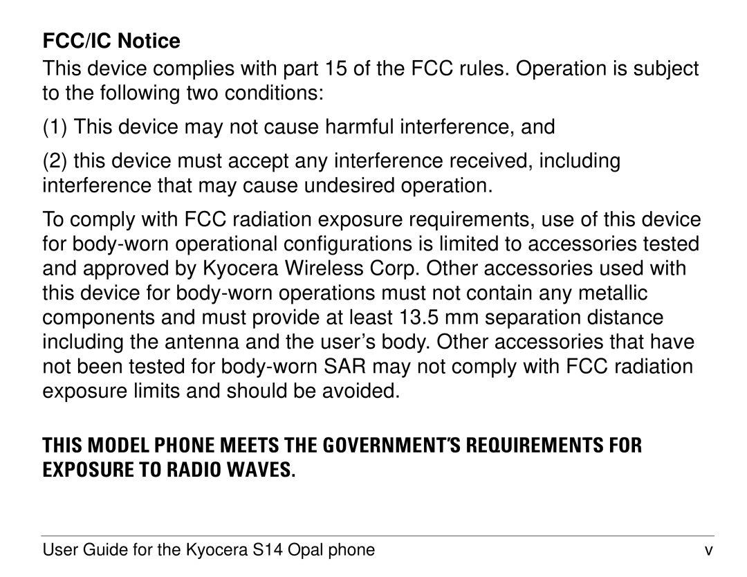 Kyocera S14 manual FCC/IC Notice 