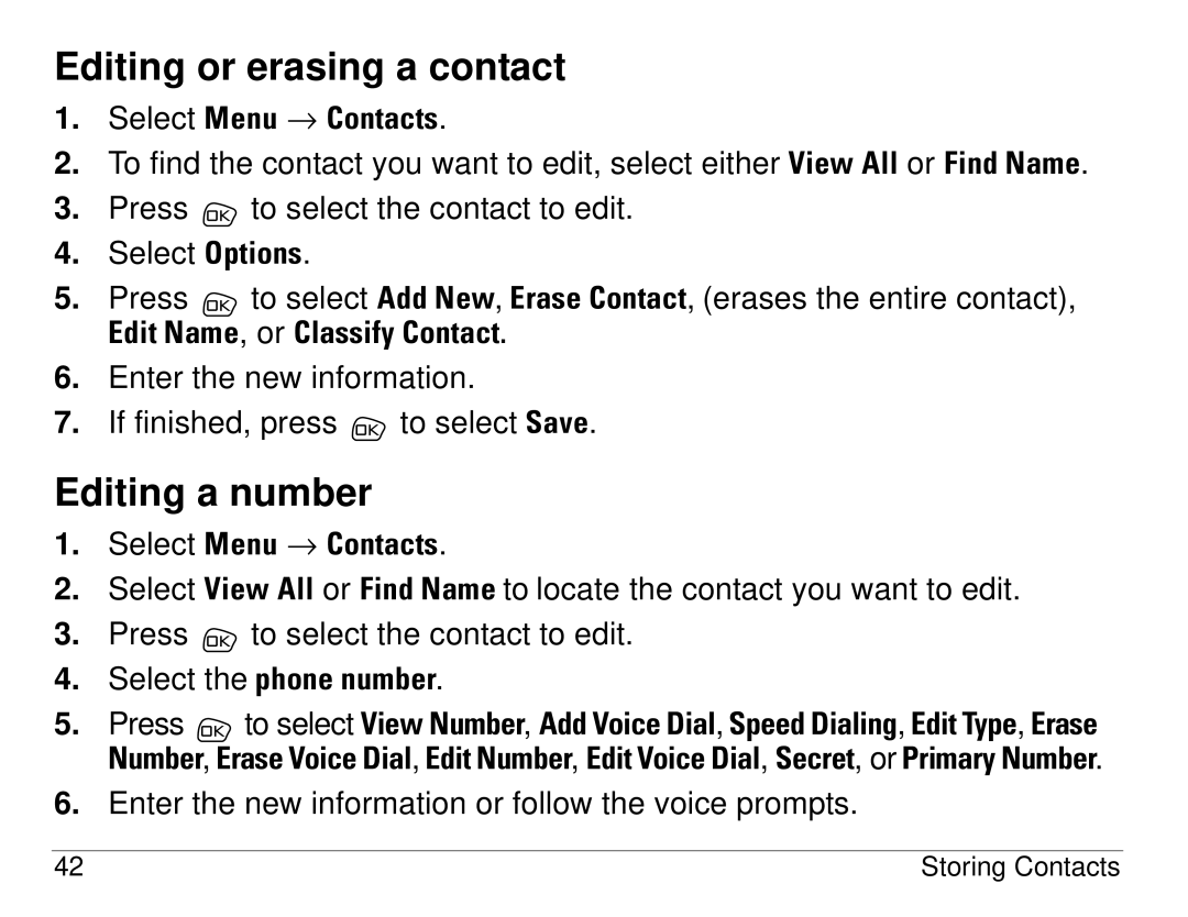 Kyocera S14 manual Editing or erasing a contact, Editing a number 