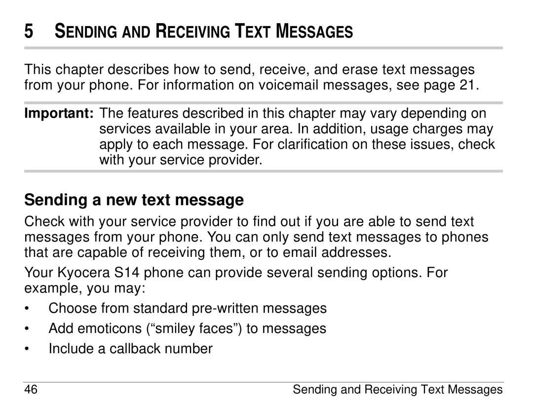 Kyocera S14 manual Sending and Receiving Text Messages, Sending a new text message 