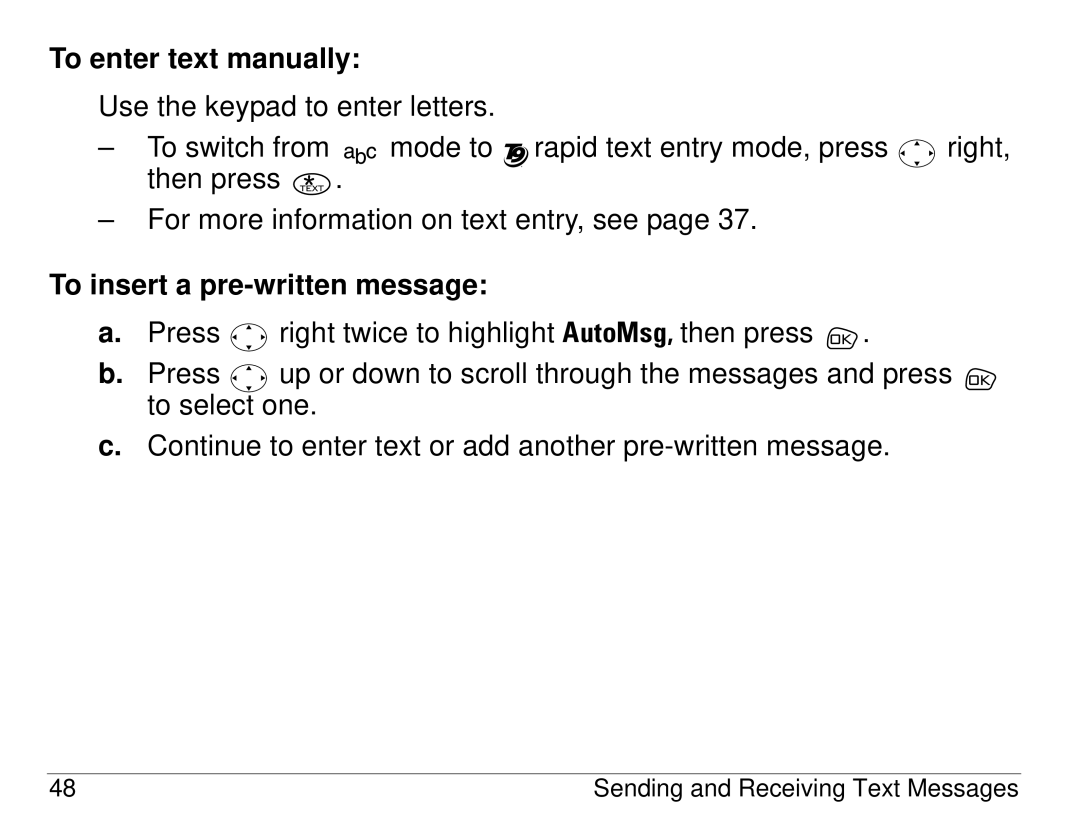 Kyocera S14 To enter text manually, To insert a pre-written message 