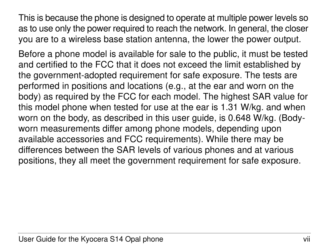 Kyocera manual User Guide for the Kyocera S14 Opal phone Vii 