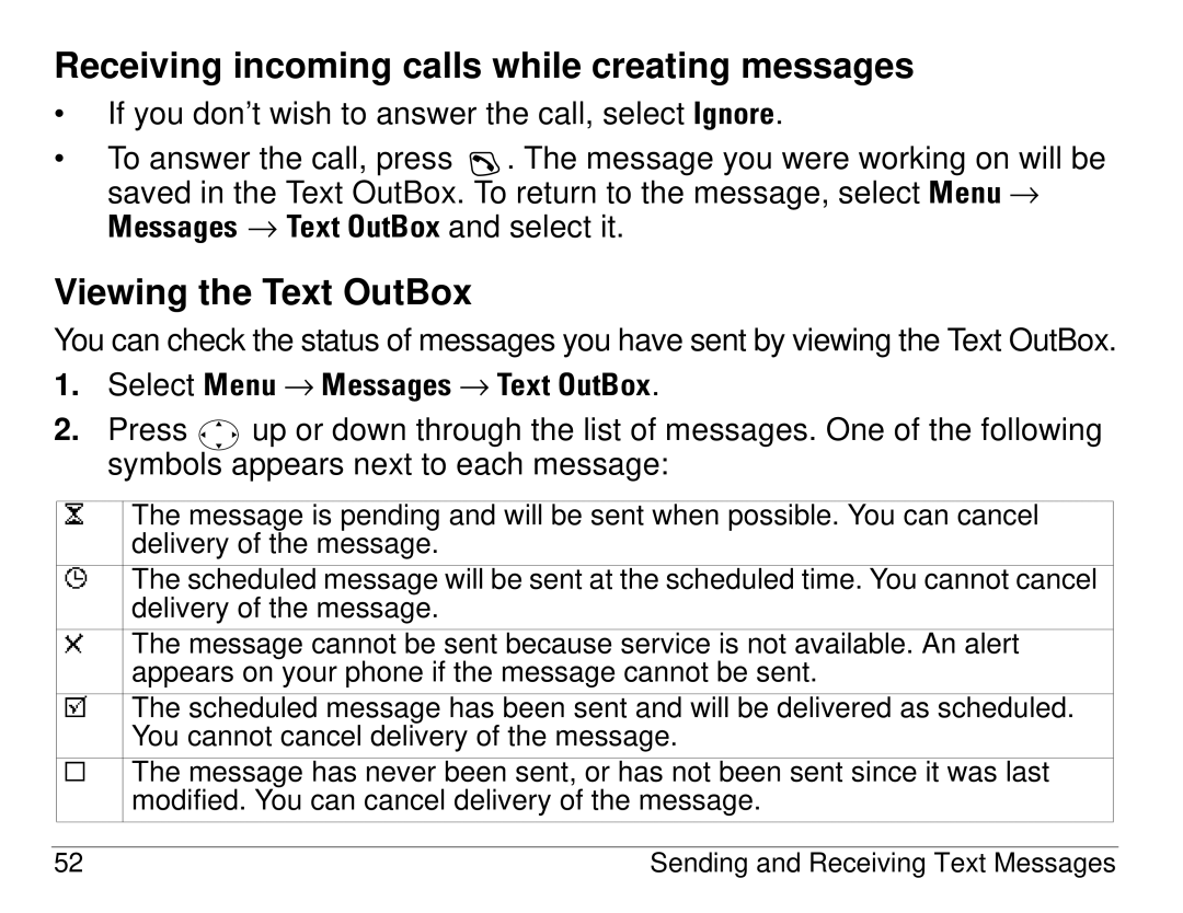 Kyocera S14 manual Receiving incoming calls while creating messages, Viewing the Text OutBox 