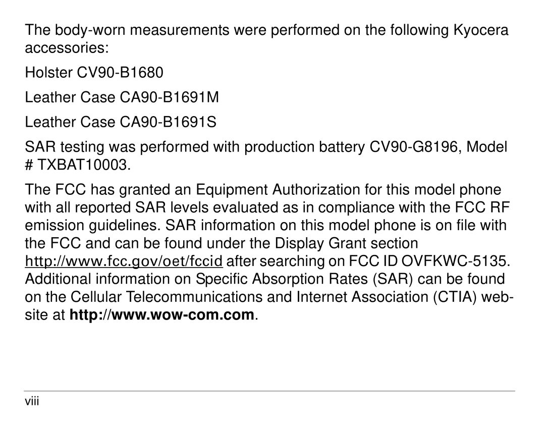 Kyocera S14 manual Viii 