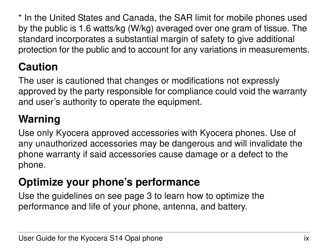 Kyocera S14 manual Optimize your phone’s performance 