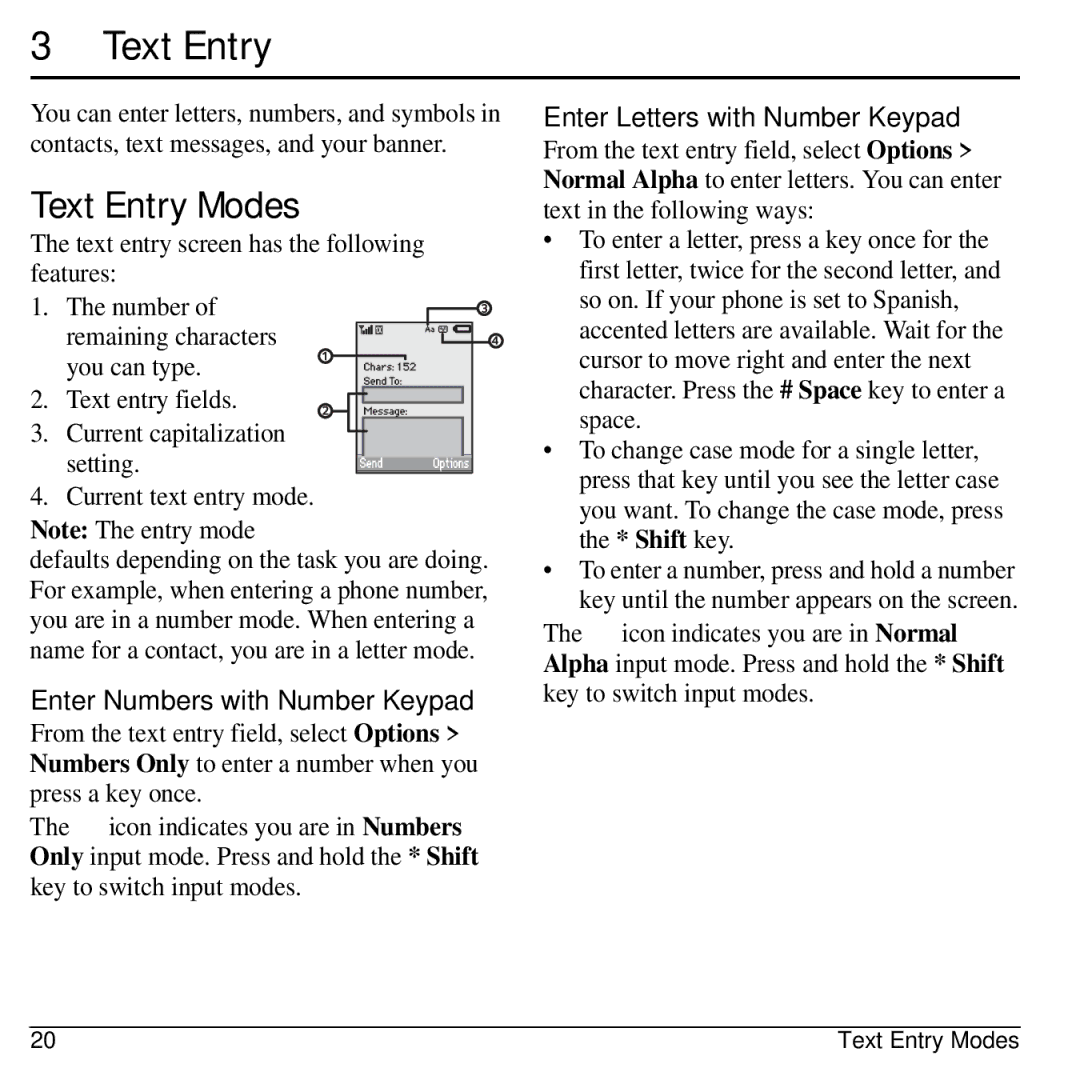 Kyocera S2100 manual Text Entry Modes, Enter Numbers with Number Keypad, Enter Letters with Number Keypad 