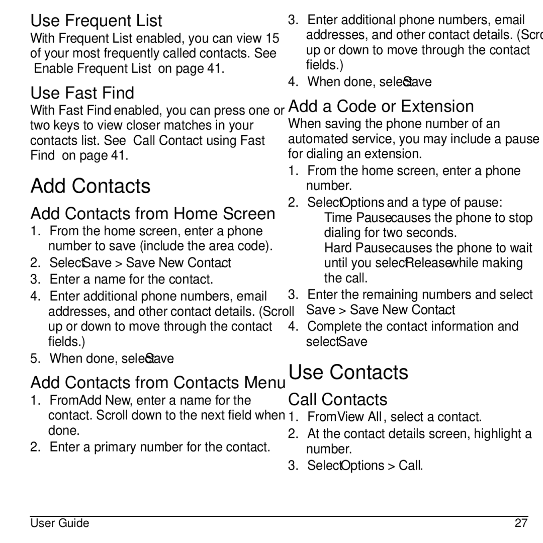 Kyocera S2100 manual Add Contacts, Use Contacts 