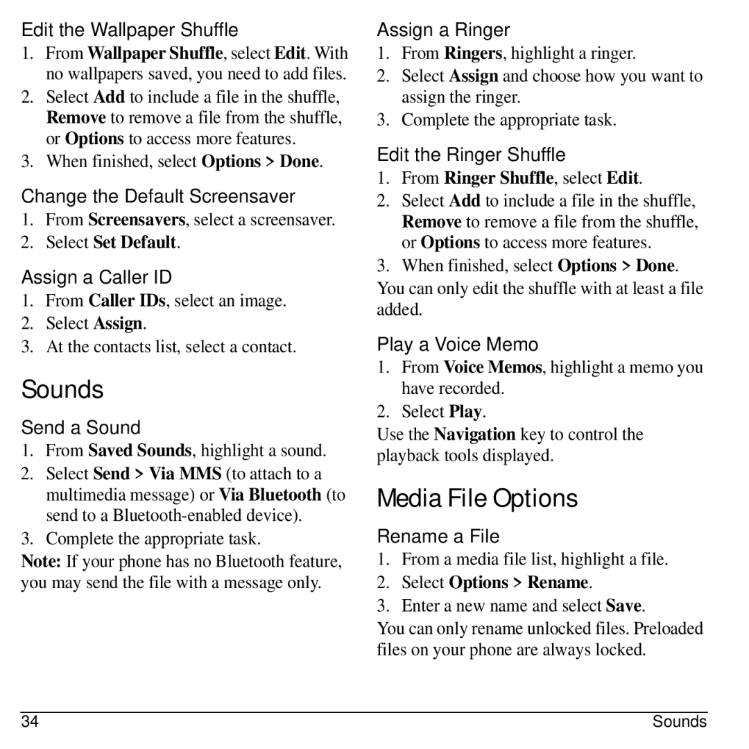 Kyocera S2100 manual Sounds, Media File Options 