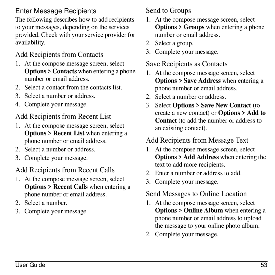 Kyocera S2100 manual Enter Message Recipients 