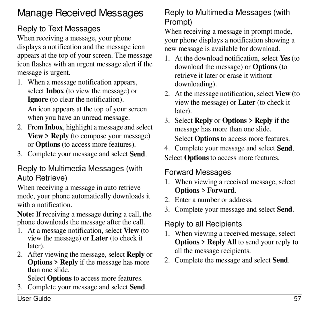 Kyocera S2100 manual Manage Received Messages 