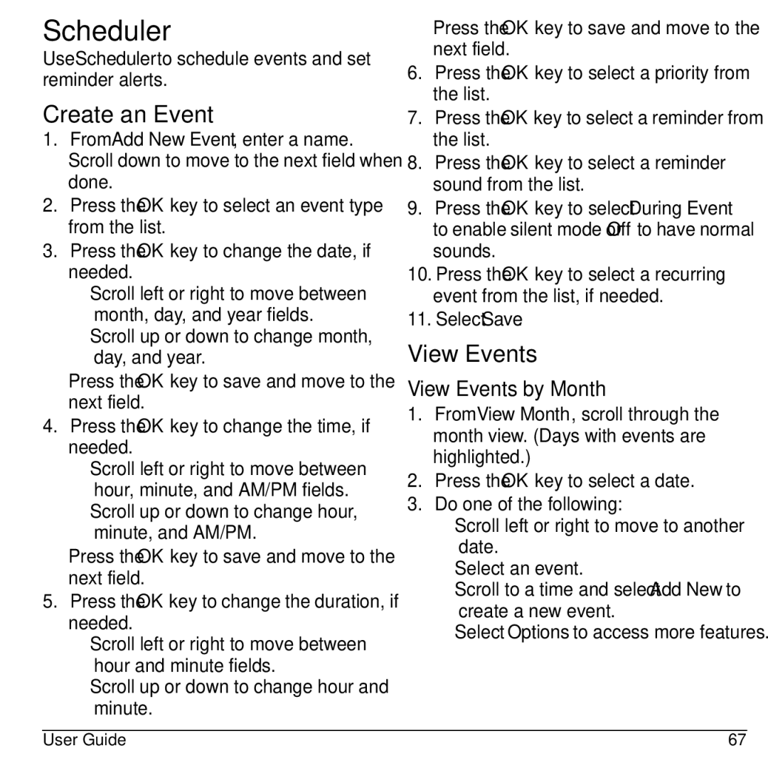 Kyocera S2100 manual Scheduler, Create an Event, View Events by Month 