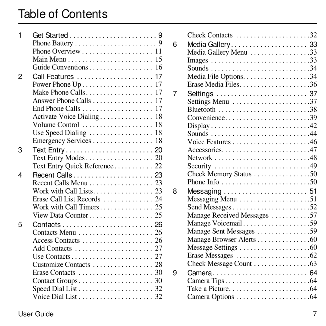 Kyocera S2100 manual Table of Contents 