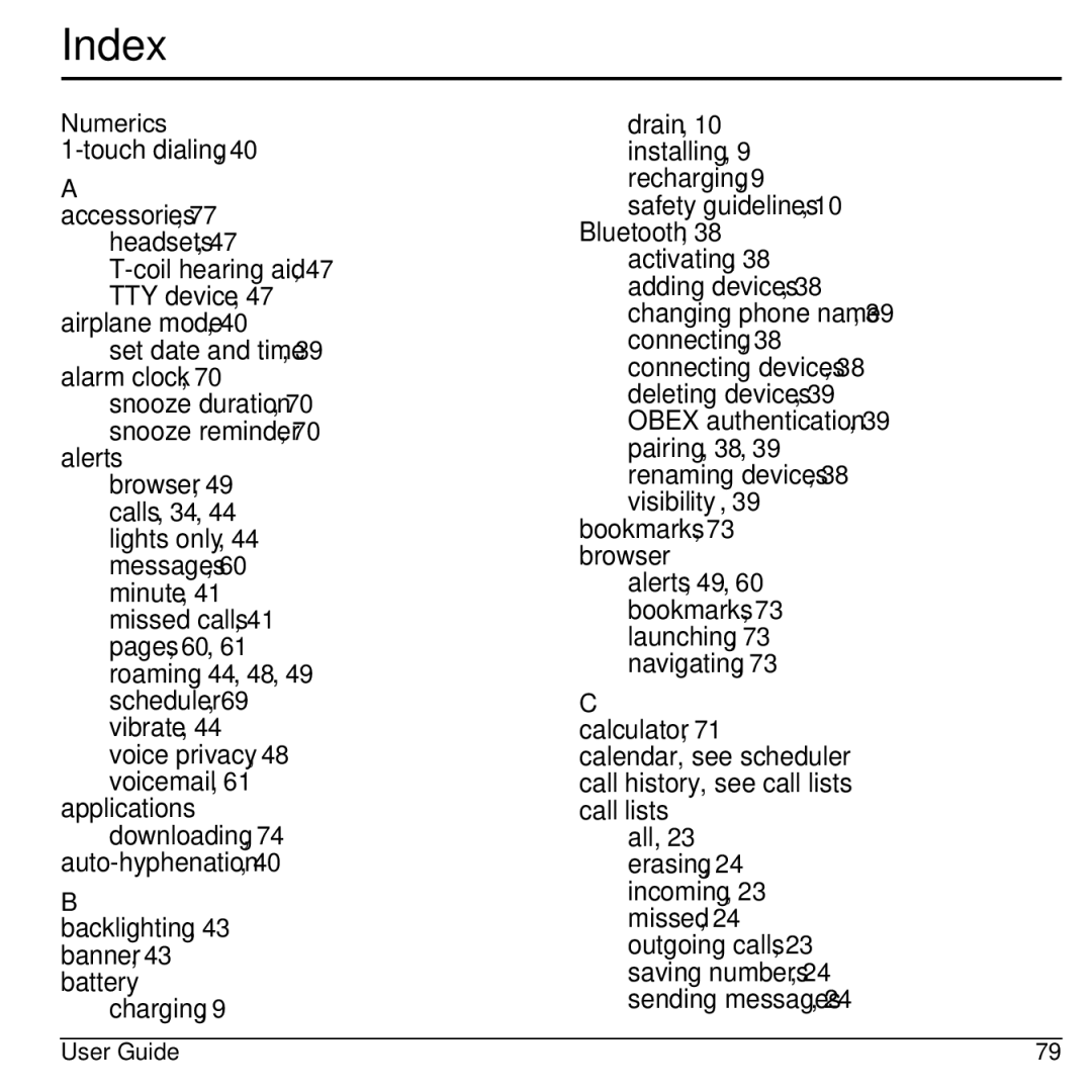 Kyocera S2100 manual Index 