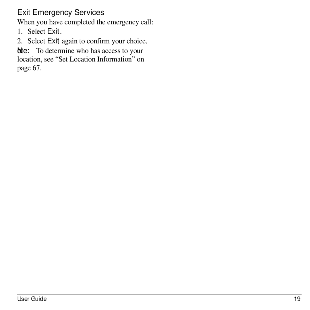 Kyocera S2300 manual Exit Emergency Services 