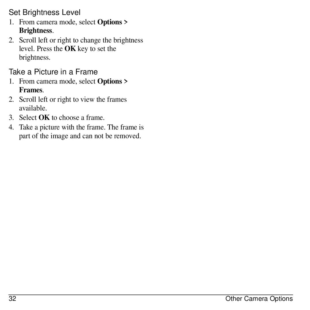 Kyocera S2300 manual Set Brightness Level, Take a Picture in a Frame 