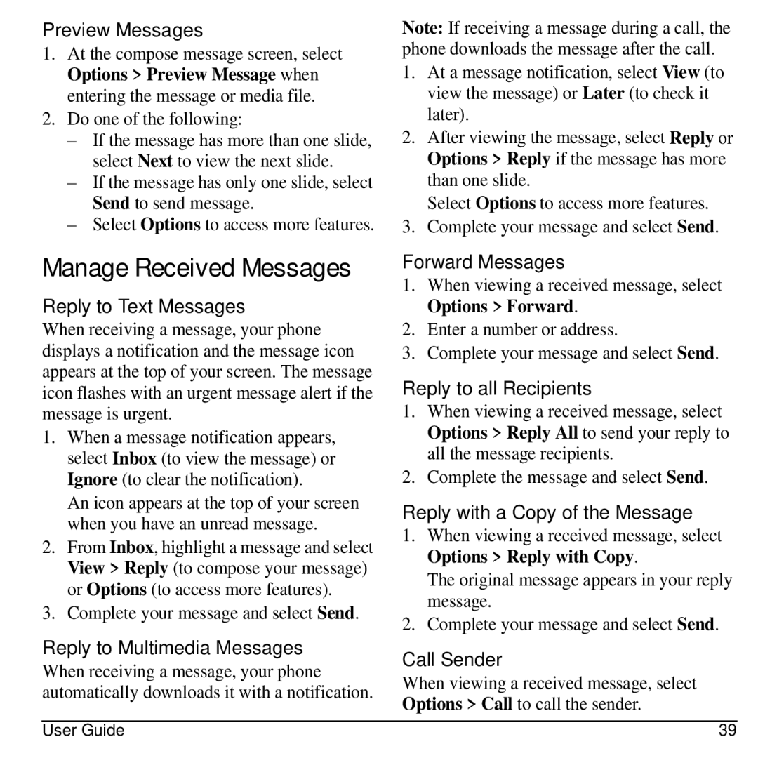 Kyocera S2300 manual Manage Received Messages 