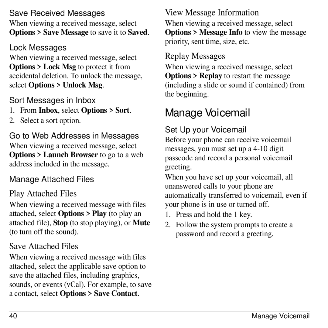 Kyocera S2300 manual Manage Voicemail 