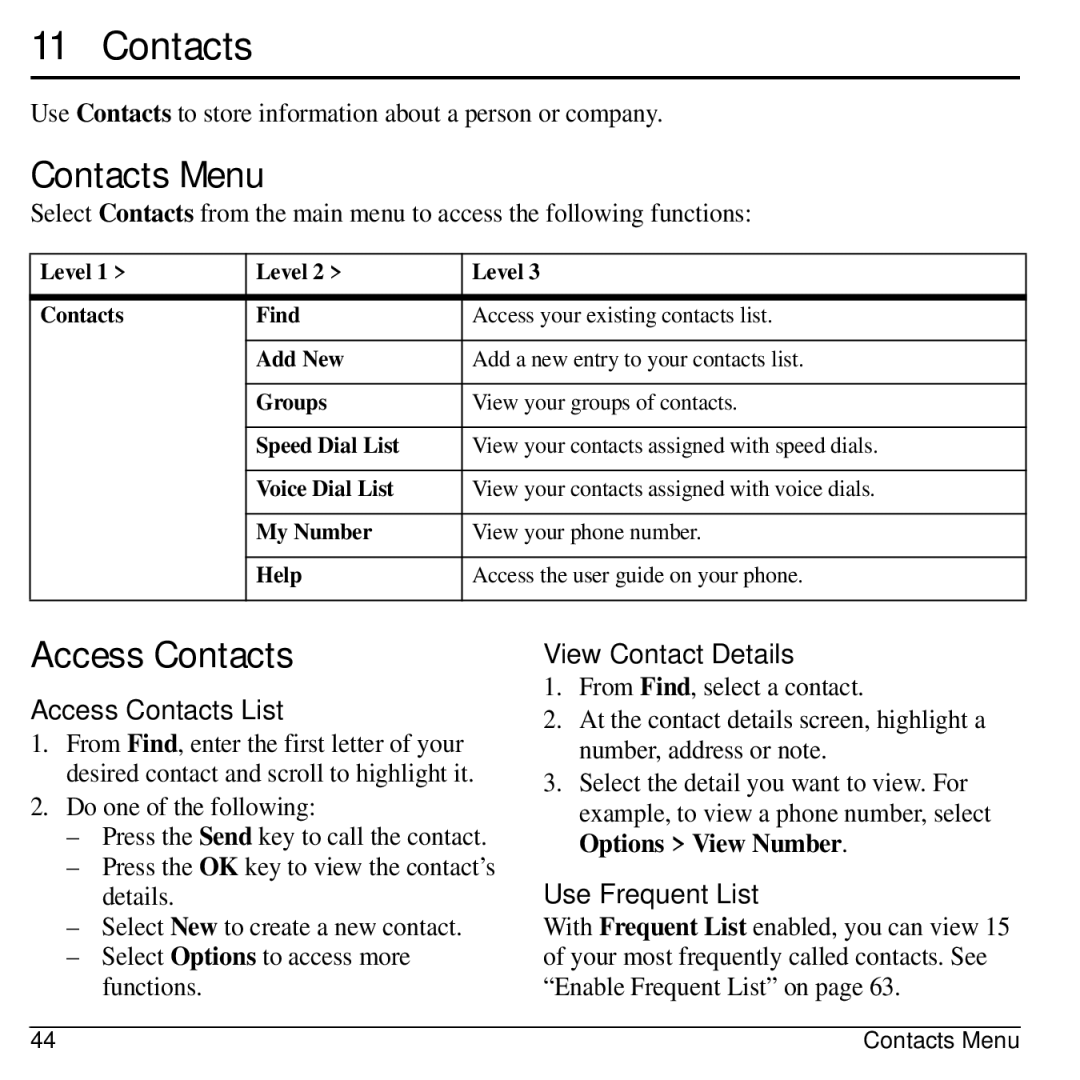 Kyocera S2300 manual Contacts Menu, Access Contacts 