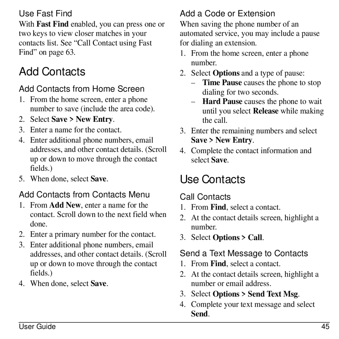 Kyocera S2300 manual Add Contacts, Use Contacts 