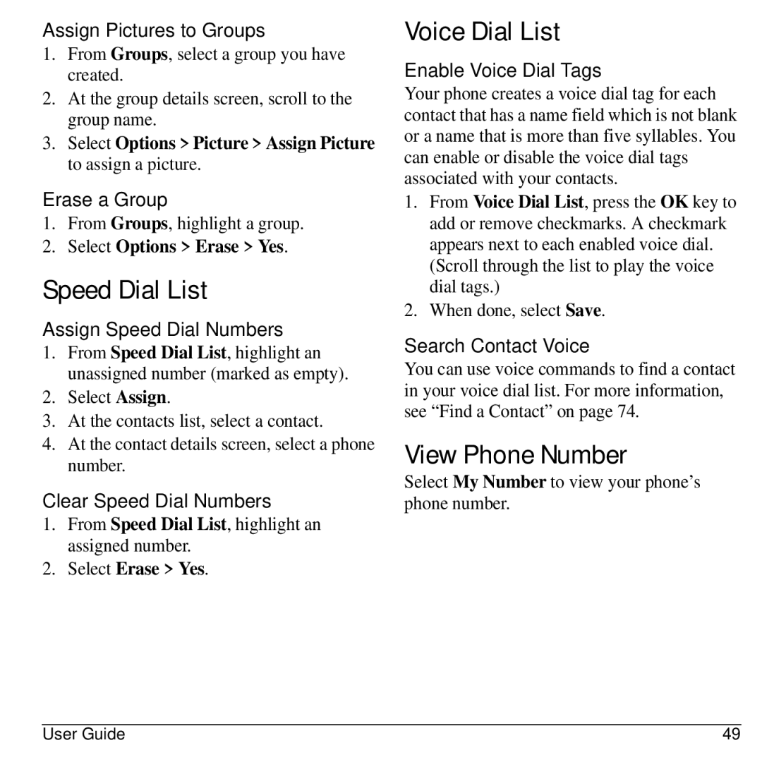 Kyocera S2300 manual Speed Dial List, Voice Dial List, View Phone Number 