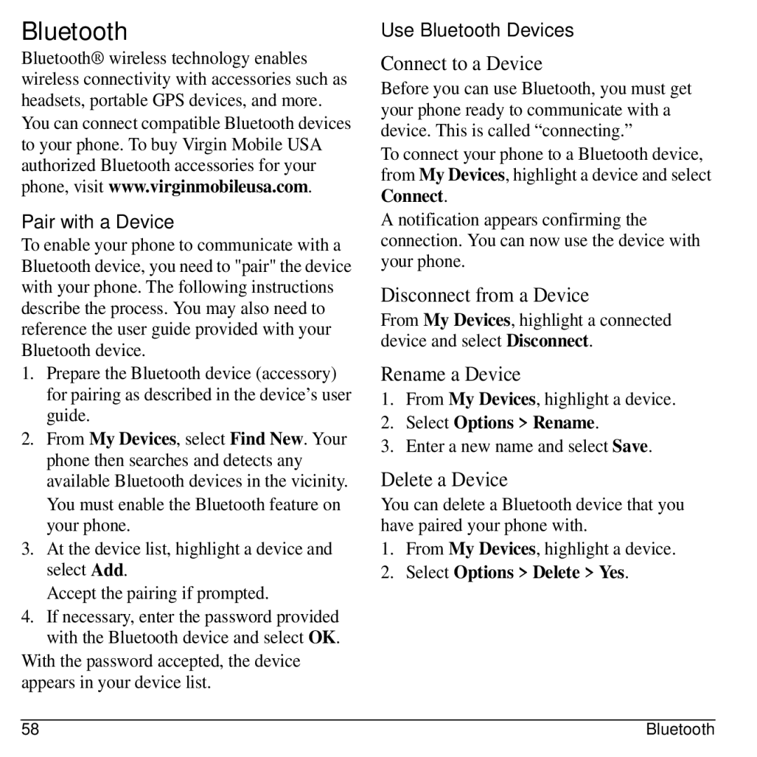 Kyocera S2300 manual Pair with a Device, Use Bluetooth Devices 