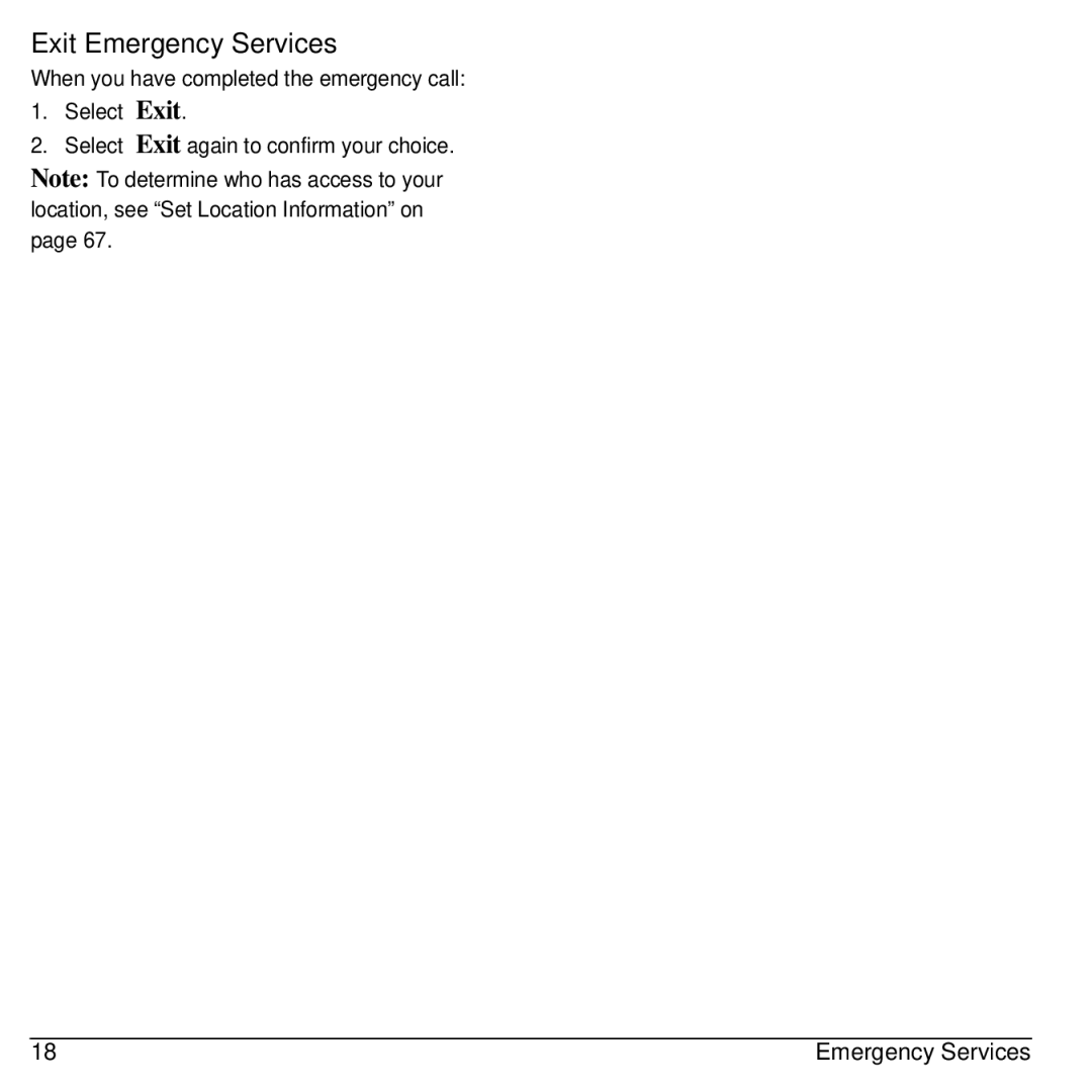 Kyocera S2300 manual Exit Emergency Services 