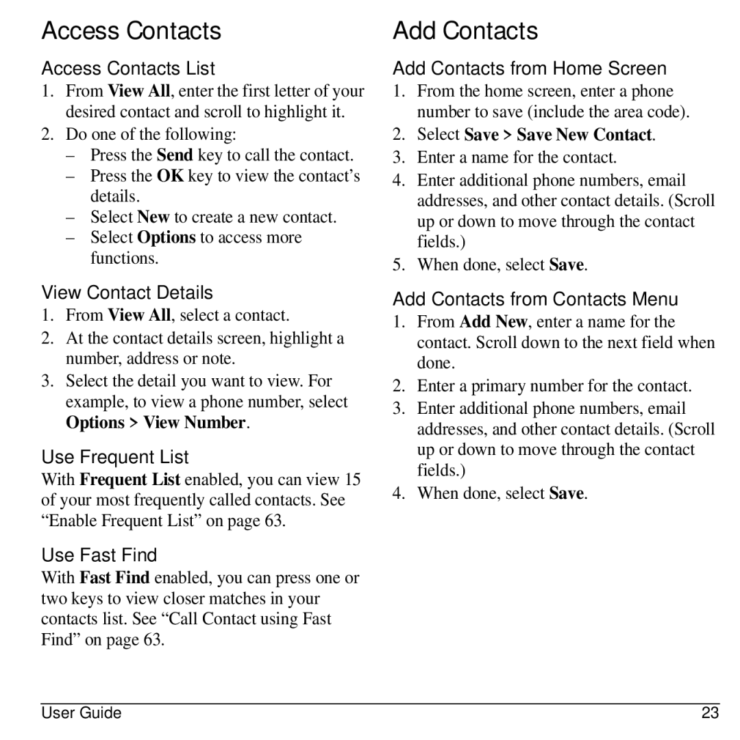 Kyocera S2300 manual Access Contacts, Add Contacts 