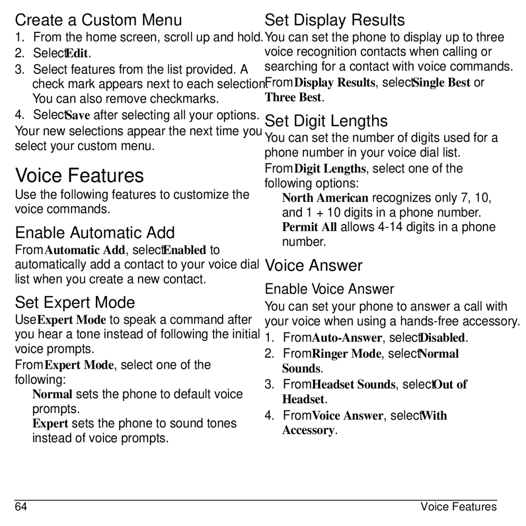 Kyocera S2300 manual Voice Features 